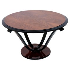 Table d'appoint Art Déco française des années 1930 avec placage en bois de noyer et laque noire