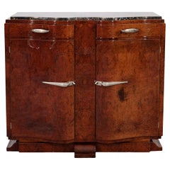 French 1930s Art Deco Sideboard in Amboyna Burl Wood with Marble Top