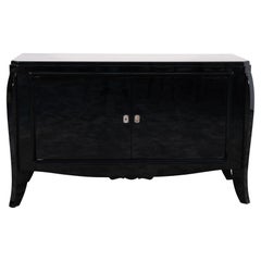 French 1930s Art Deco Sideboard in Black Lacquer with Curved Feet and two Doors