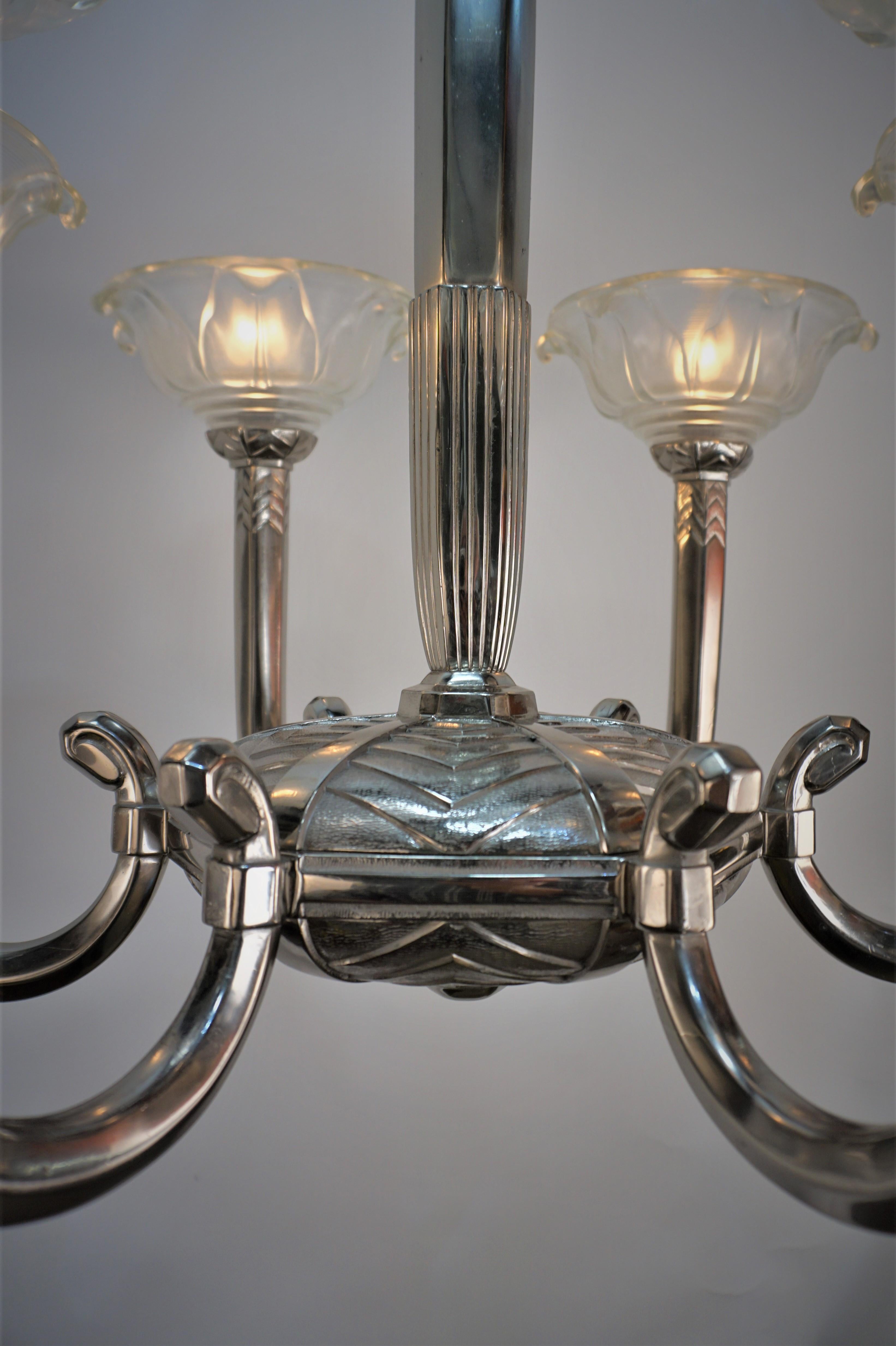 French 1930s Art Deco Sis Arm Chandelier For Sale 2