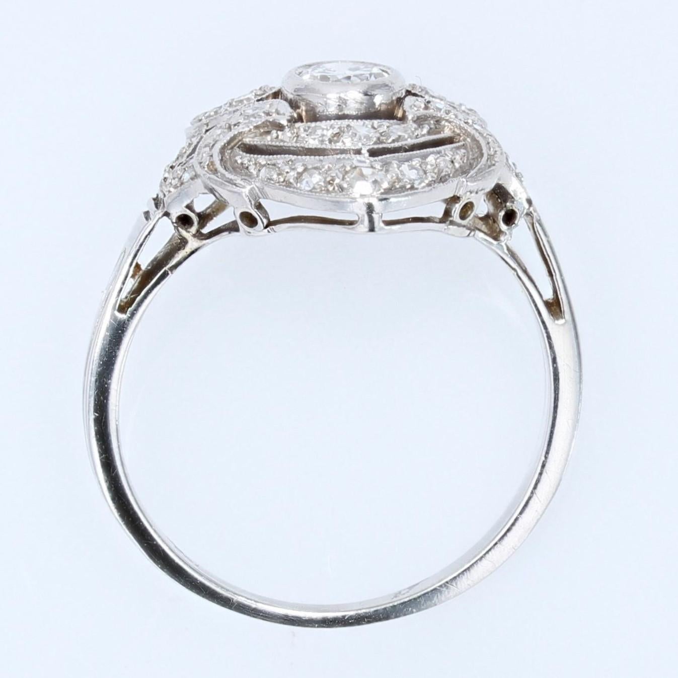 French 1930s Art Deco Style Diamonds 18 Karat White Gold Ring For Sale 9