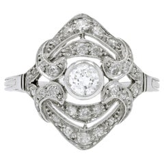 Vintage French 1930s Art Deco Style Diamonds 18 Karat White Gold Ring