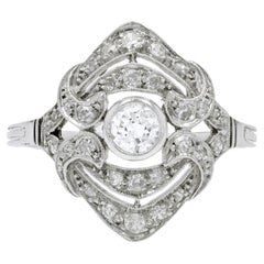 French 1930s Art Deco Style Diamonds 18 Karat White Gold Ring