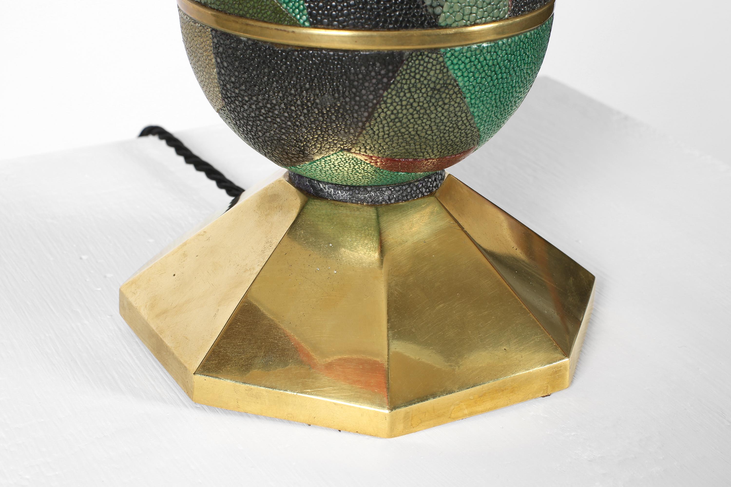 French 1930s Art Deco Table Lamp by André Groult in Galuchat & Gilt Bronze 1