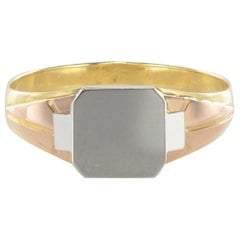 French 1930s Art Deco Three Golds Woman Signet Ring French 1930s Art Deco Three Golds Woman Signet Ring