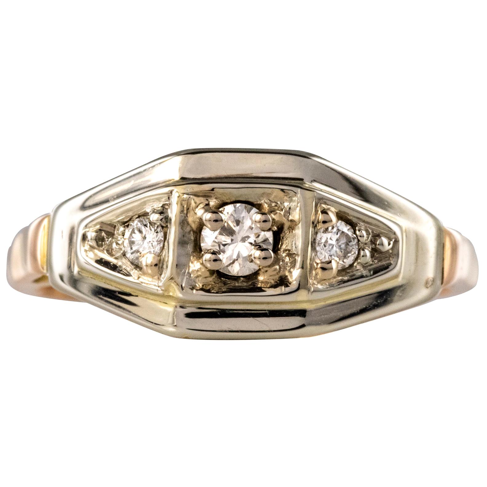 French 1930s Art Deco Trio Diamond 18 Karat Yellow White Gold Ring