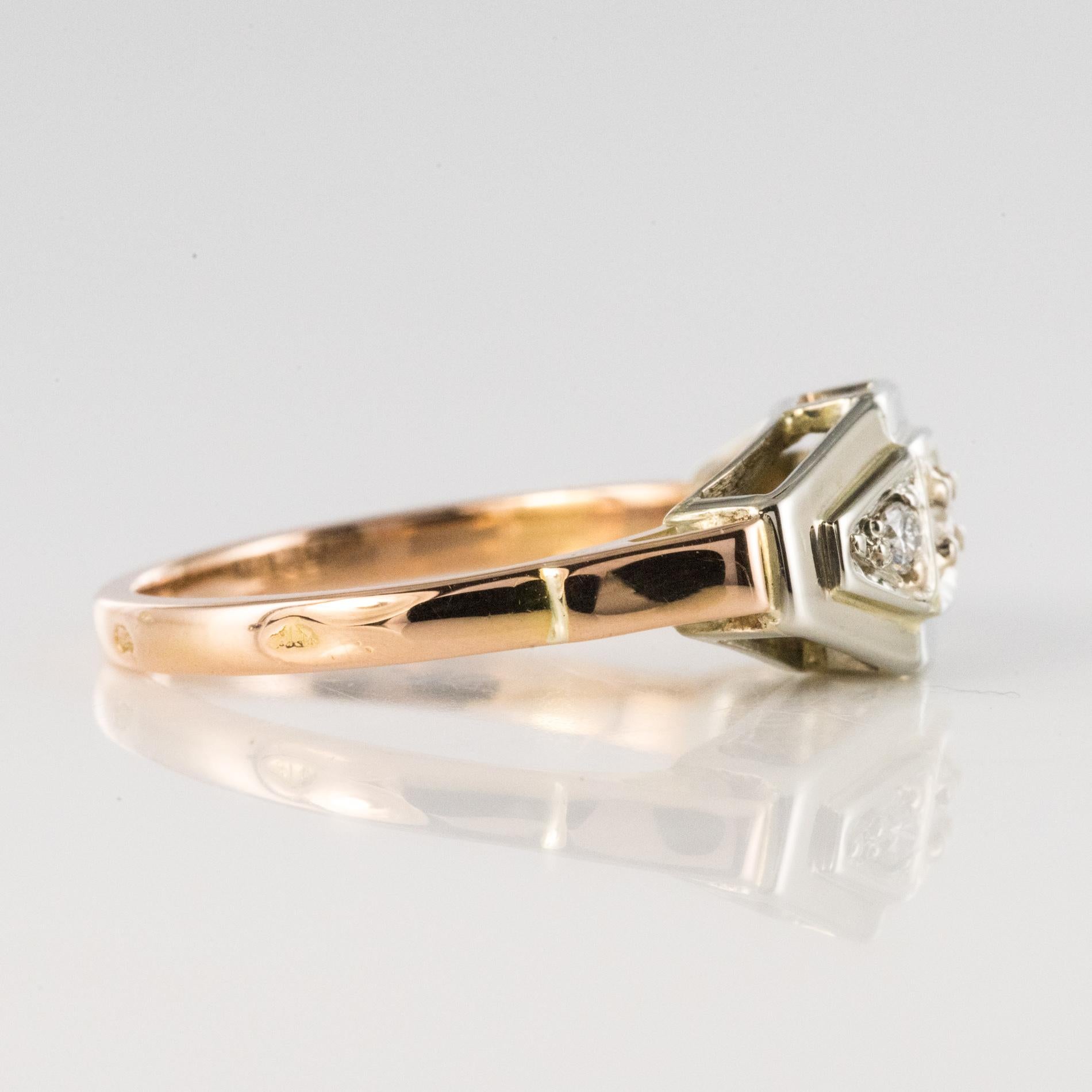 French 1930s Art Deco Trio Diamond 18 Karat Yellow White Gold Ring 5