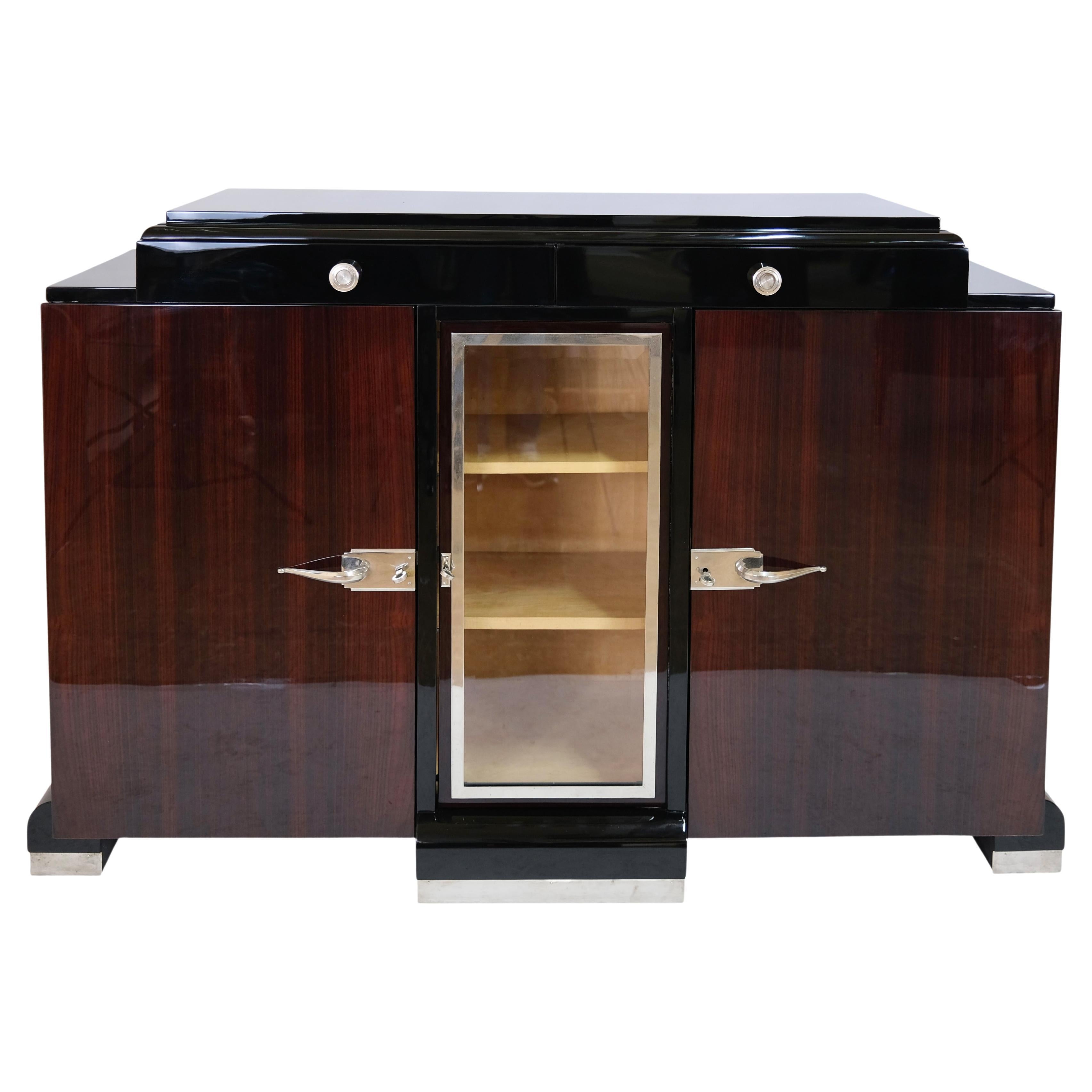 French 1930s Art Deco Two Doored Sideboard with Display Cabinet and Drawers For Sale