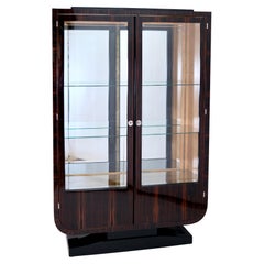 French 1930s Art Deco Vitrine in Macassar with Base in Black Lacquer 