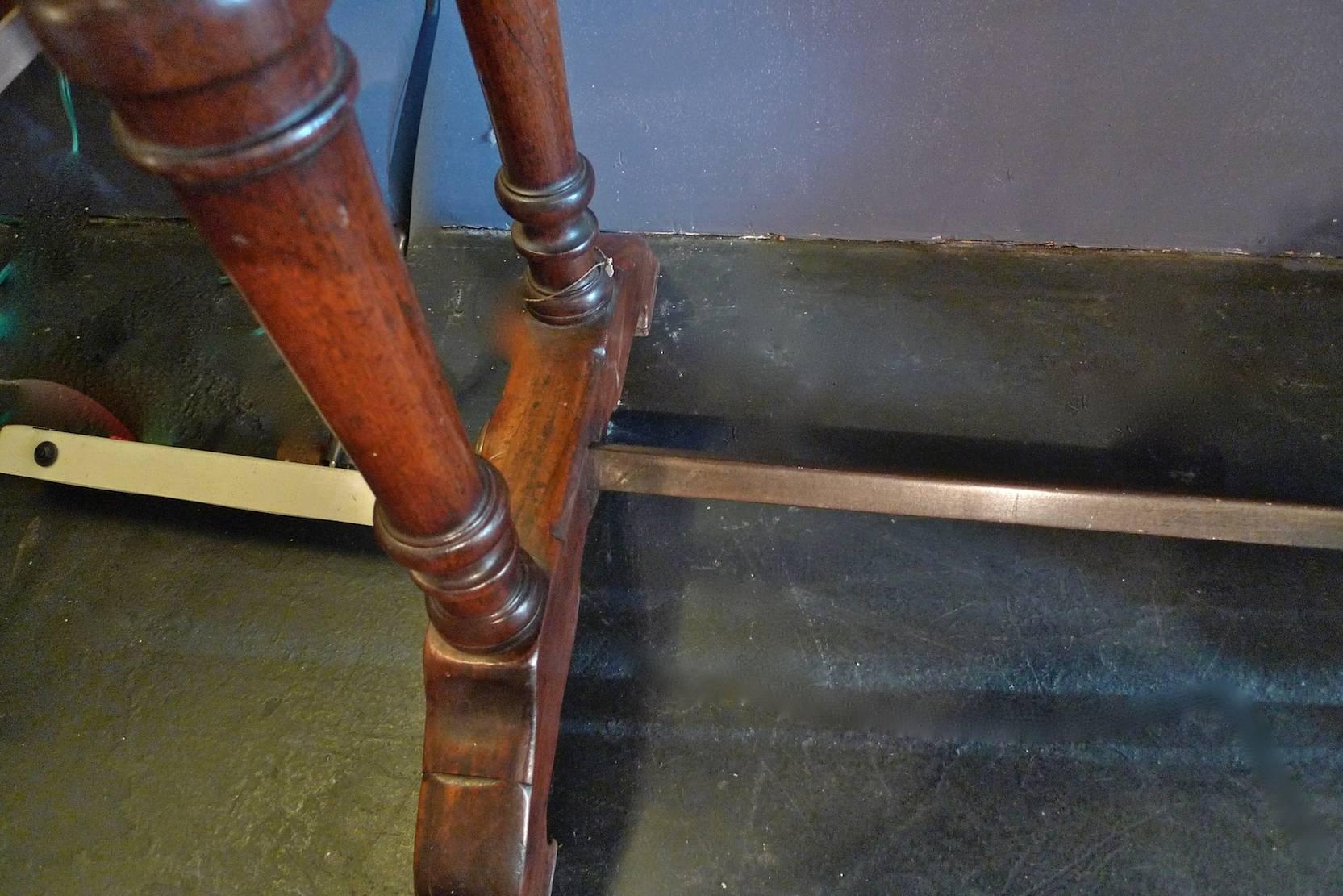 Stained French 1930s Bistro Table on Walnut and Iron Frame with Red Marble Top