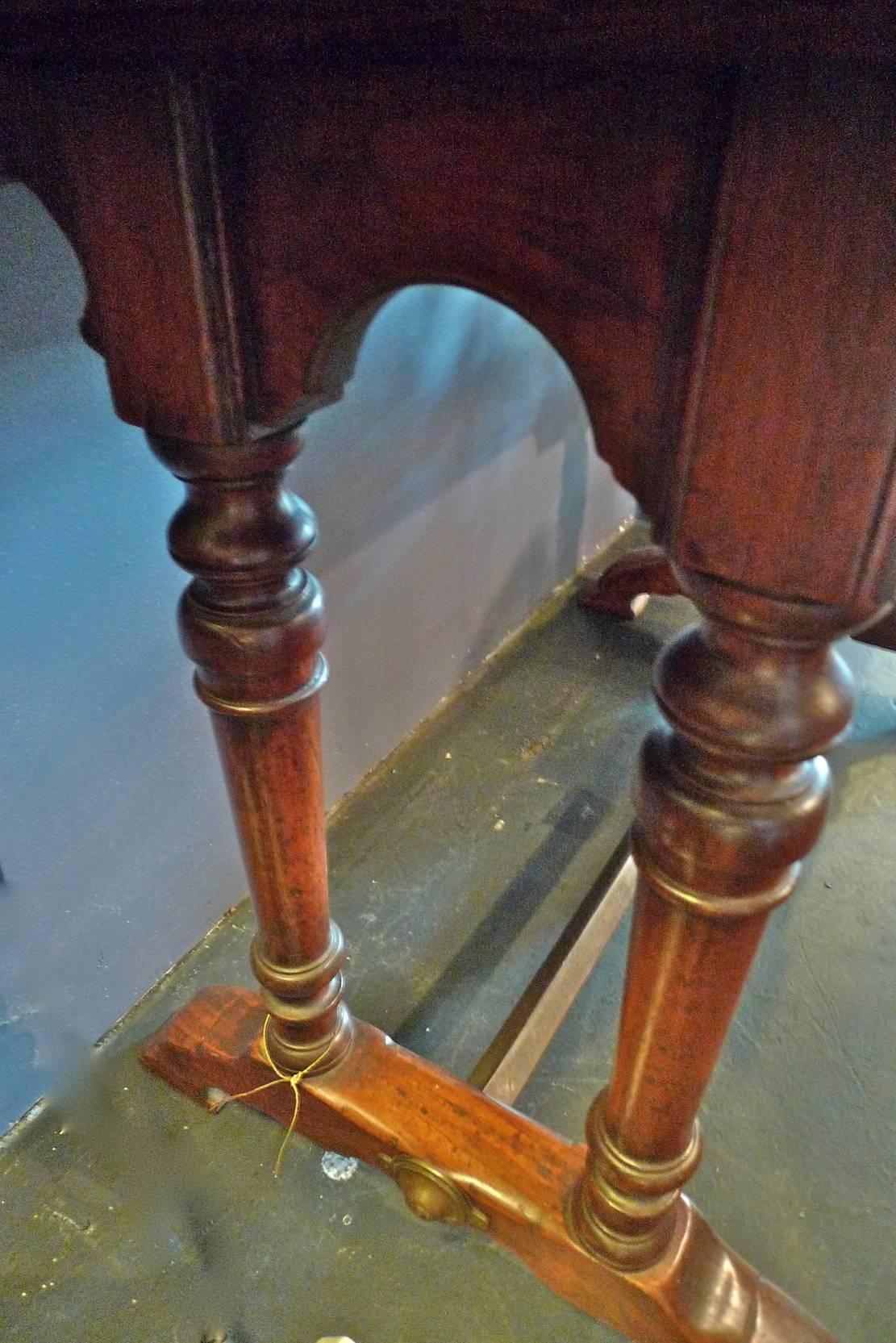 French 1930s Bistro Table on Walnut and Iron Frame with Red Marble Top In Distressed Condition In Santa Monica, CA