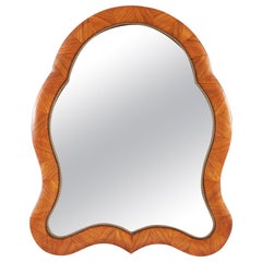 French 1930s Burl Walnut veneer shaped table mirror with delicate brass detail