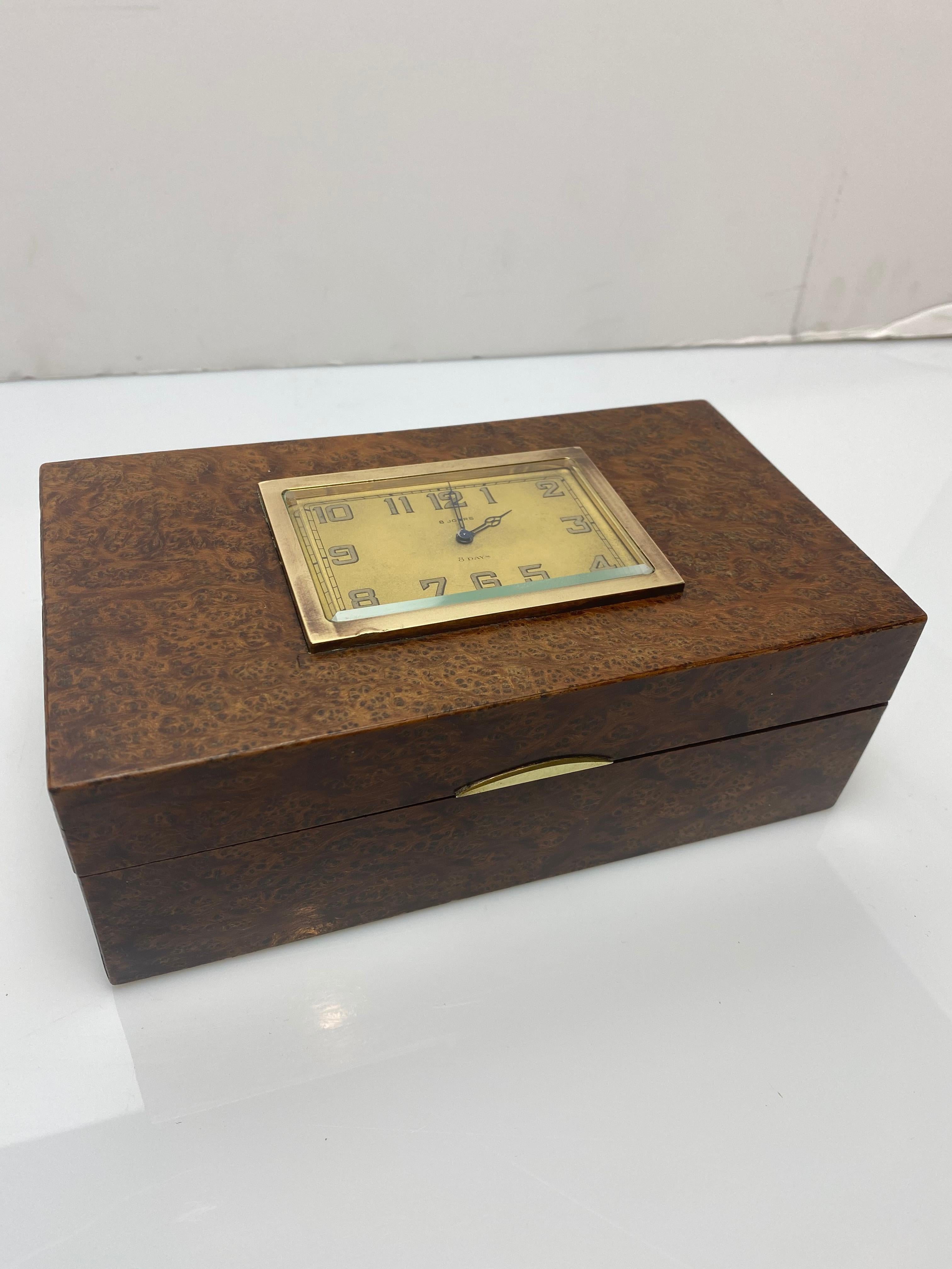 Brass French 1930s Burlwood Clock Box For Sale