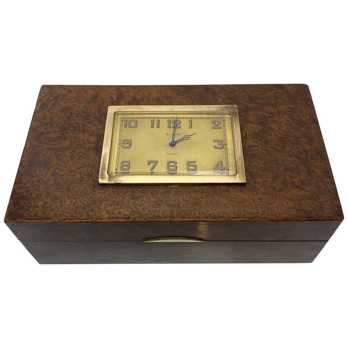 French 1930s Burlwood Clock Box For Sale at 1stDibs