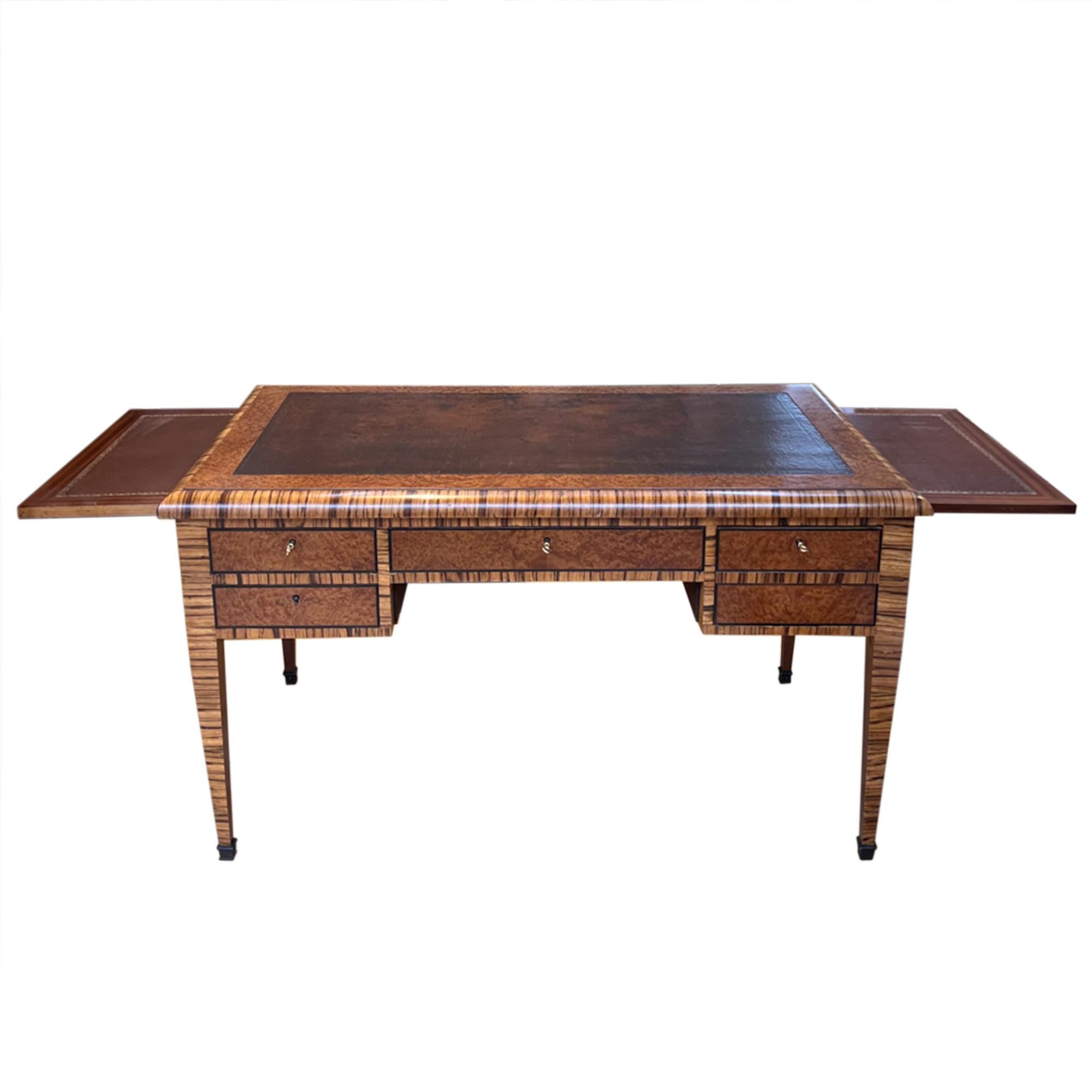 Mid-Century Modern French 1930s Burr Walnut and Zebrano Wood Desk For Sale