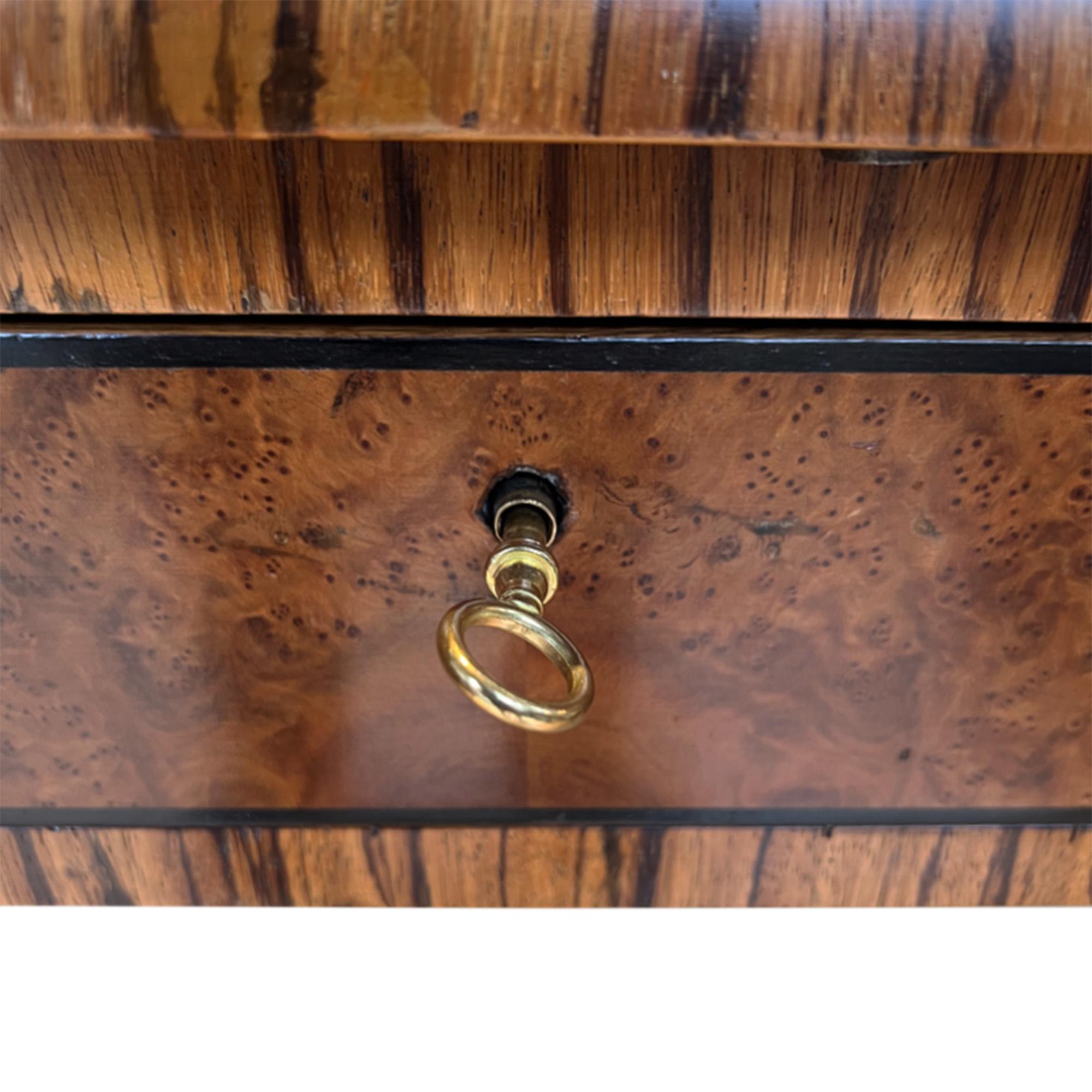 Hand-Crafted French 1930s Burr Walnut and Zebrano Wood Desk For Sale