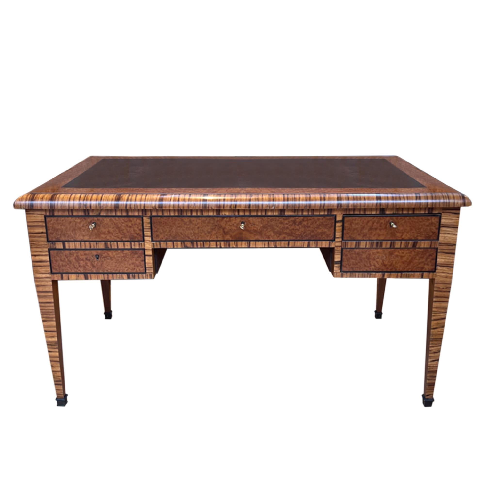 Mid-20th Century French 1930s Burr Walnut and Zebrano Wood Desk For Sale