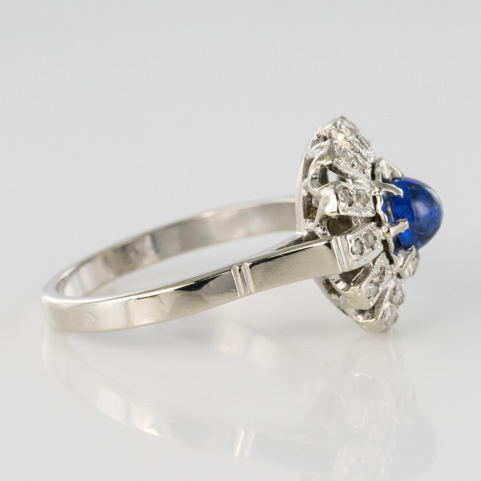 French 1930s Art Deco Cabochon Sapphire Diamonds Round Ring 5