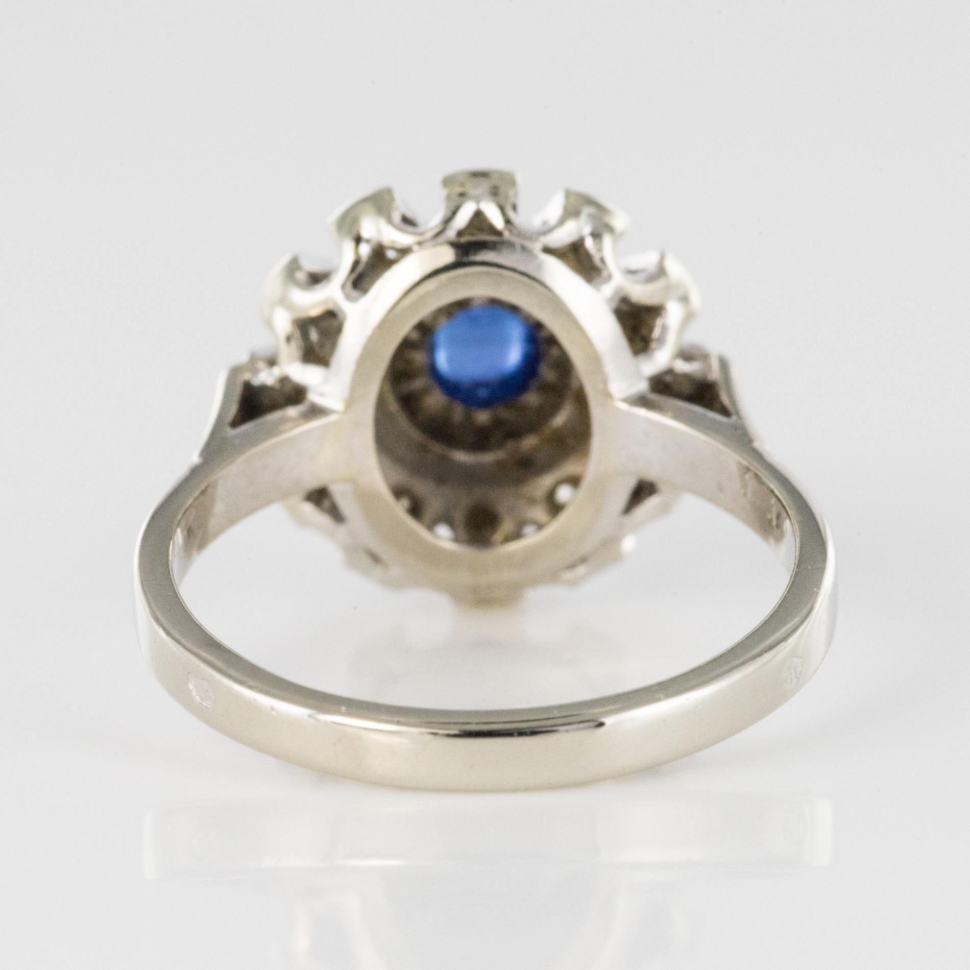 French 1930s Art Deco Cabochon Sapphire Diamonds Round Ring 6