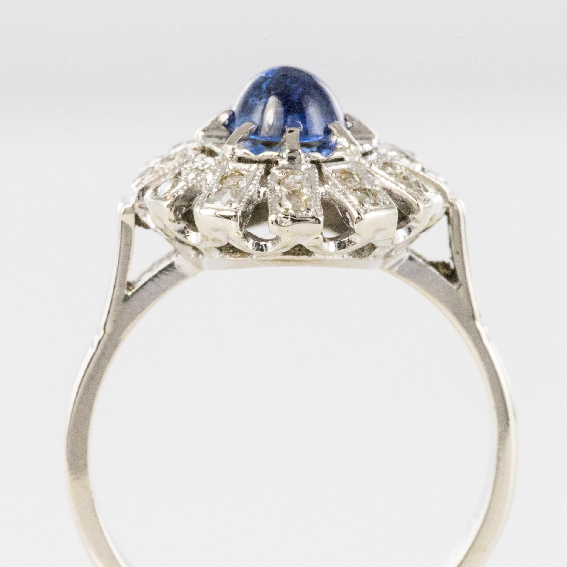 French 1930s Art Deco Cabochon Sapphire Diamonds Round Ring 8