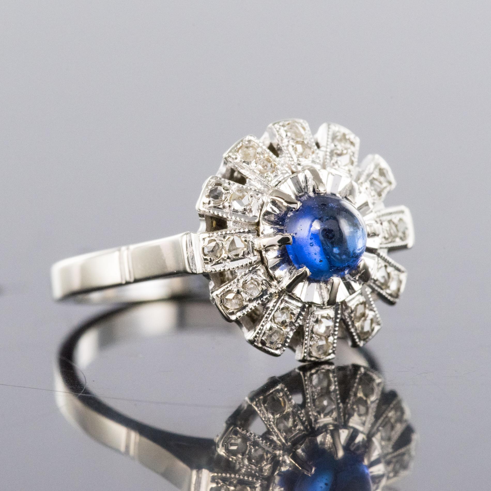 Women's French 1930s Art Deco Cabochon Sapphire Diamonds Round Ring