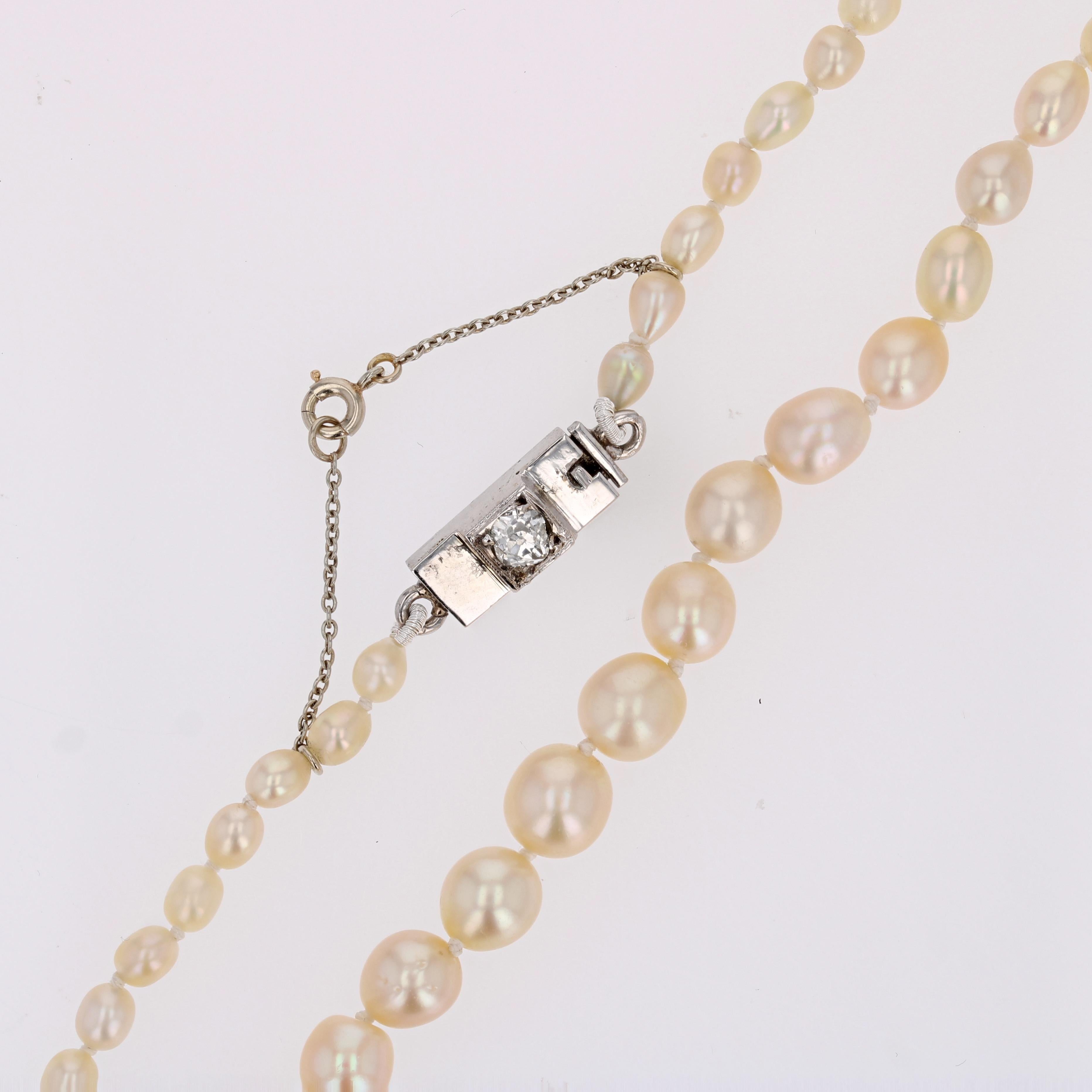 French 1930s Certified Fine Pearl Platinum Diamond Art Deco Necklace For Sale 9