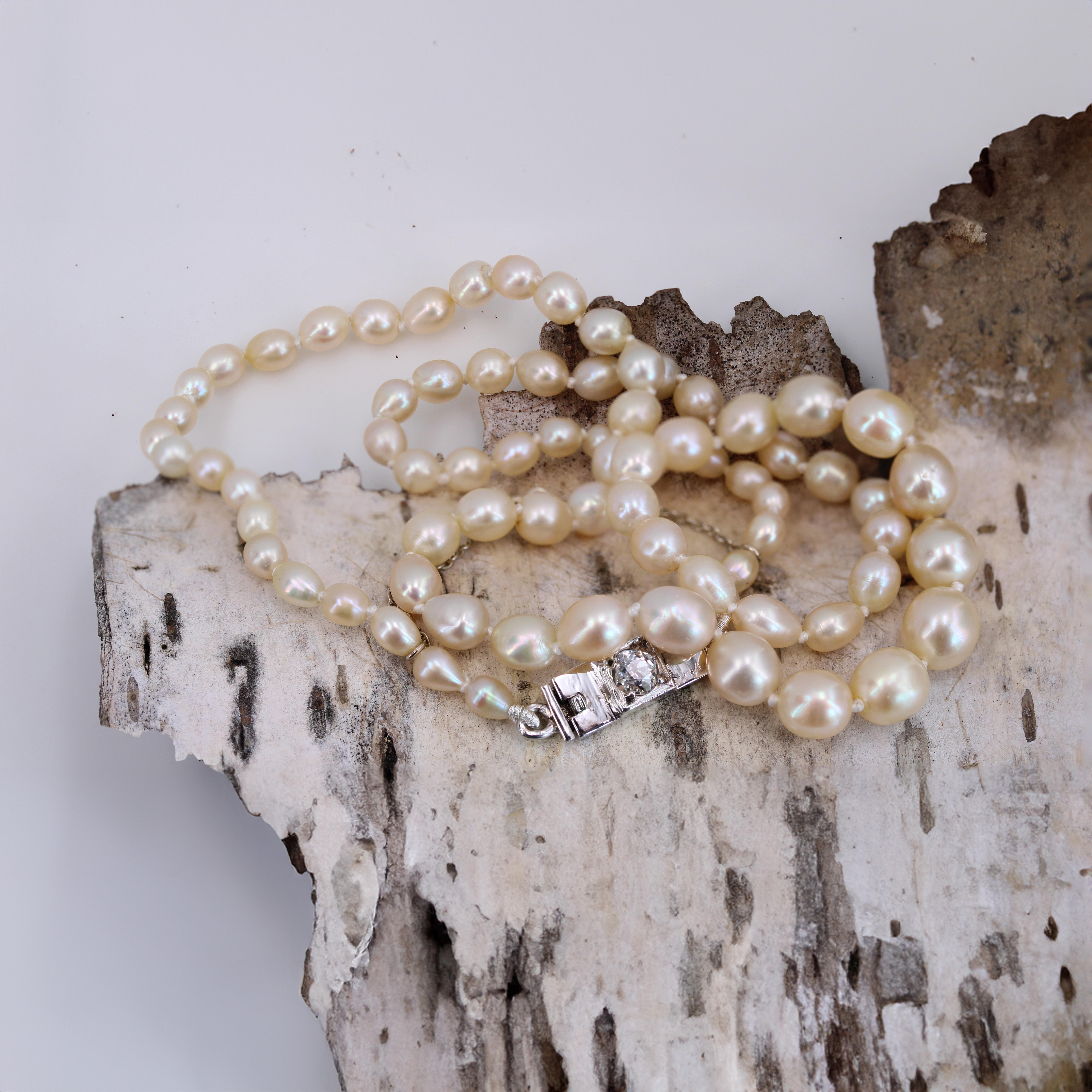 Collier Art déco français des années 1930 en perles fines certifiées, platine et diamants en vente 3
