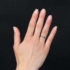 French 1930s Champagne Diamond 18 Karat White Gold Platinum Solitaire Ring
