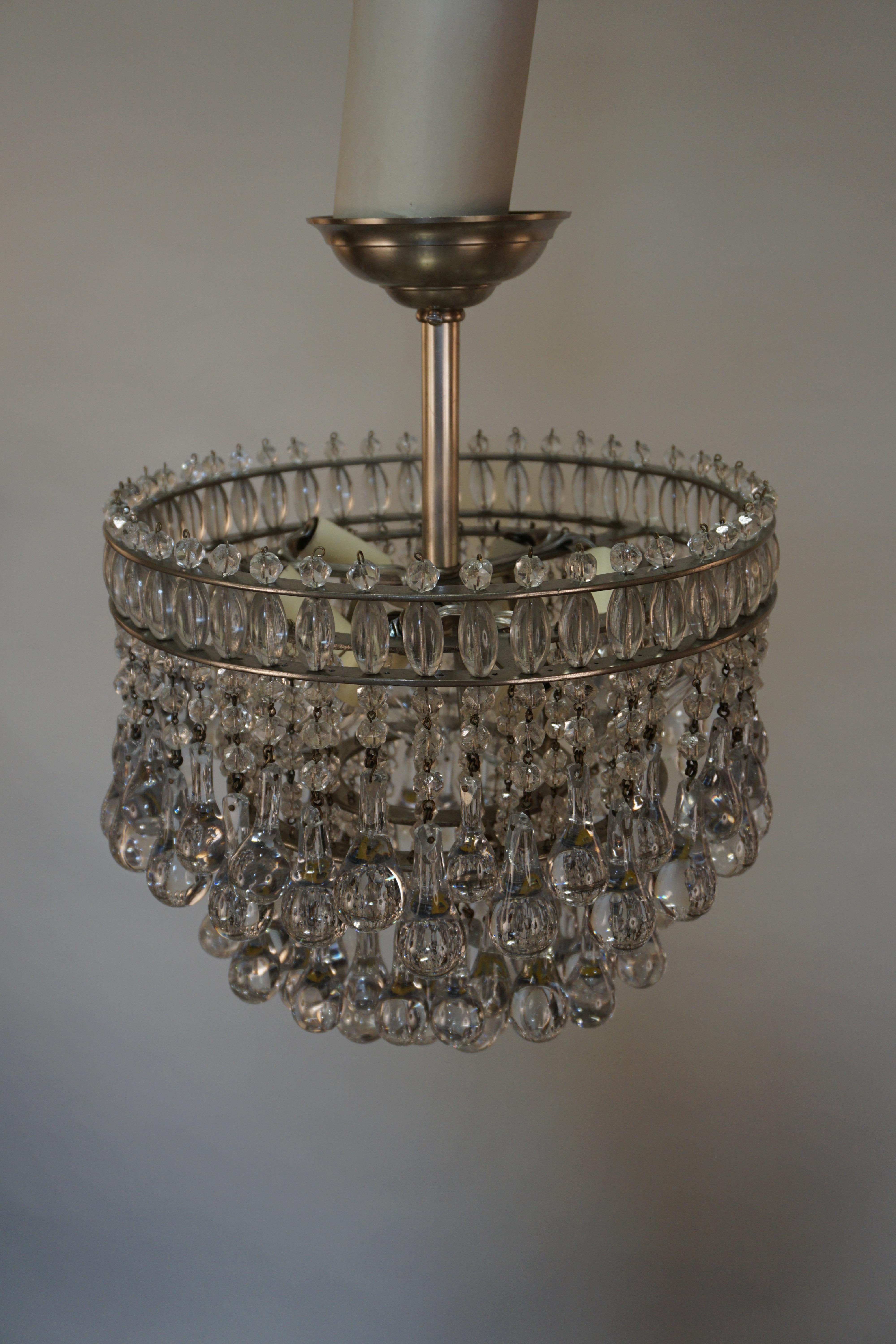 French, 1930s Chandelier with Tear Crystals 3