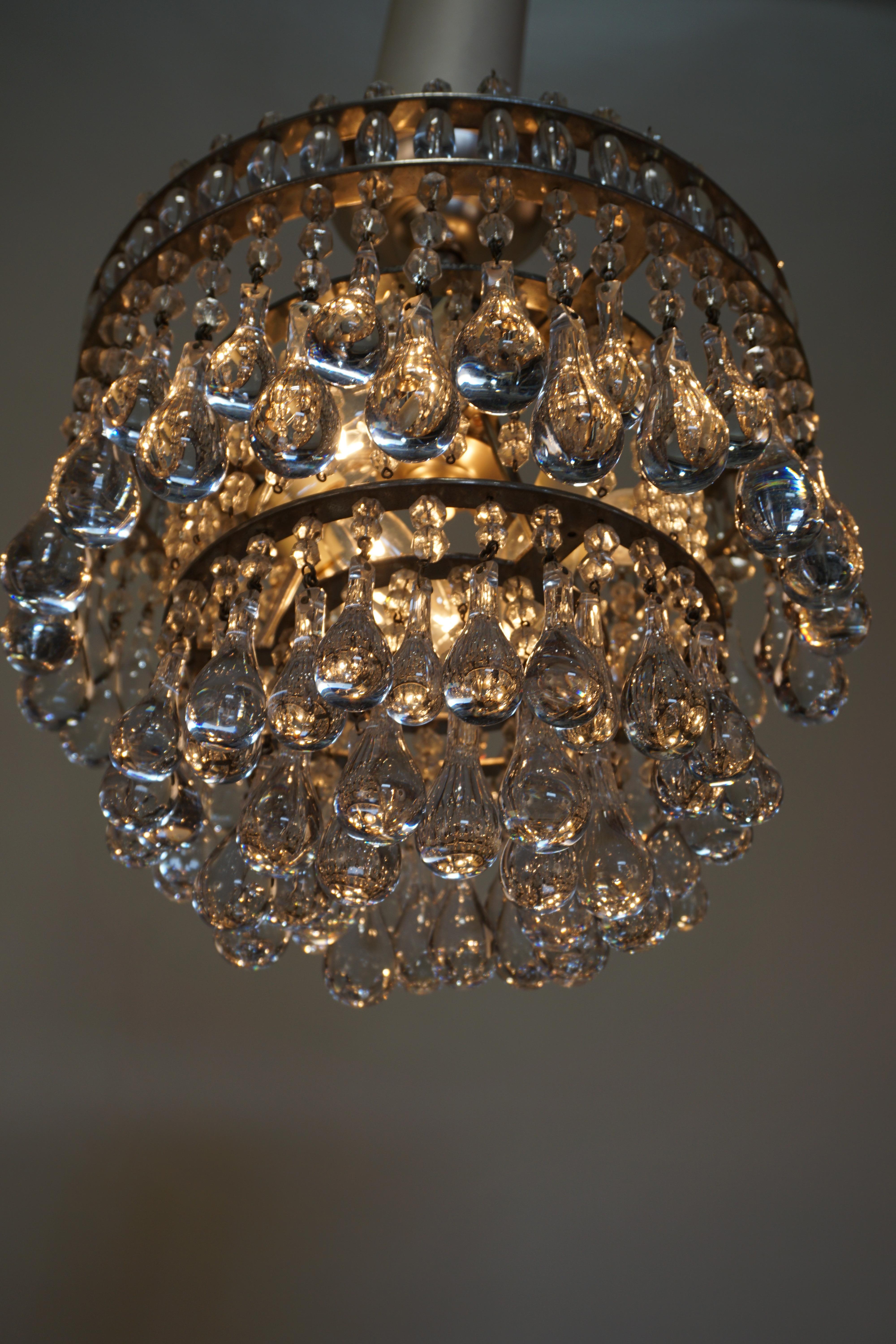 French, 1930s Chandelier with Tear Crystals In Good Condition In Fairfax, VA