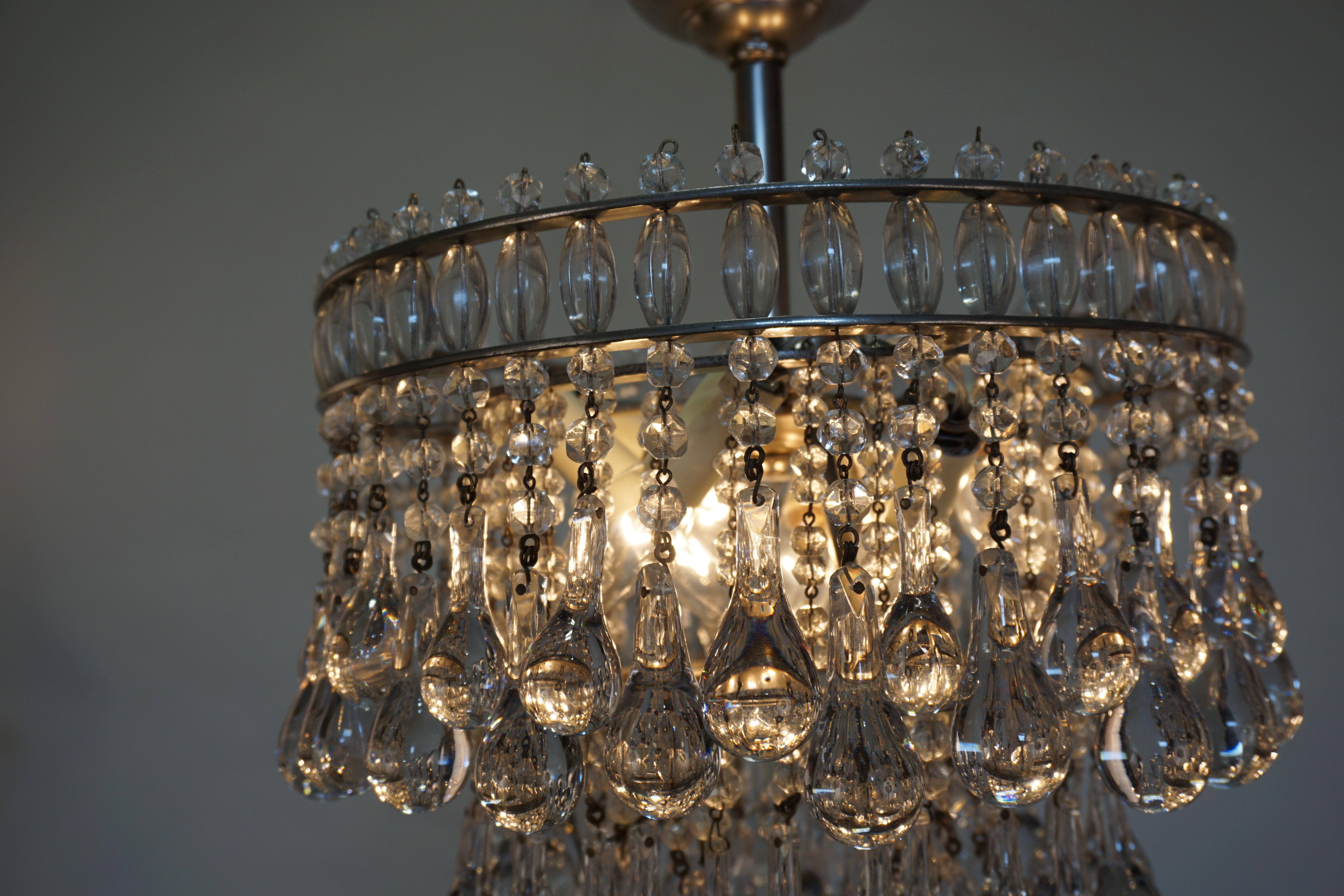 French, 1930s Chandelier with Tear Crystals 1