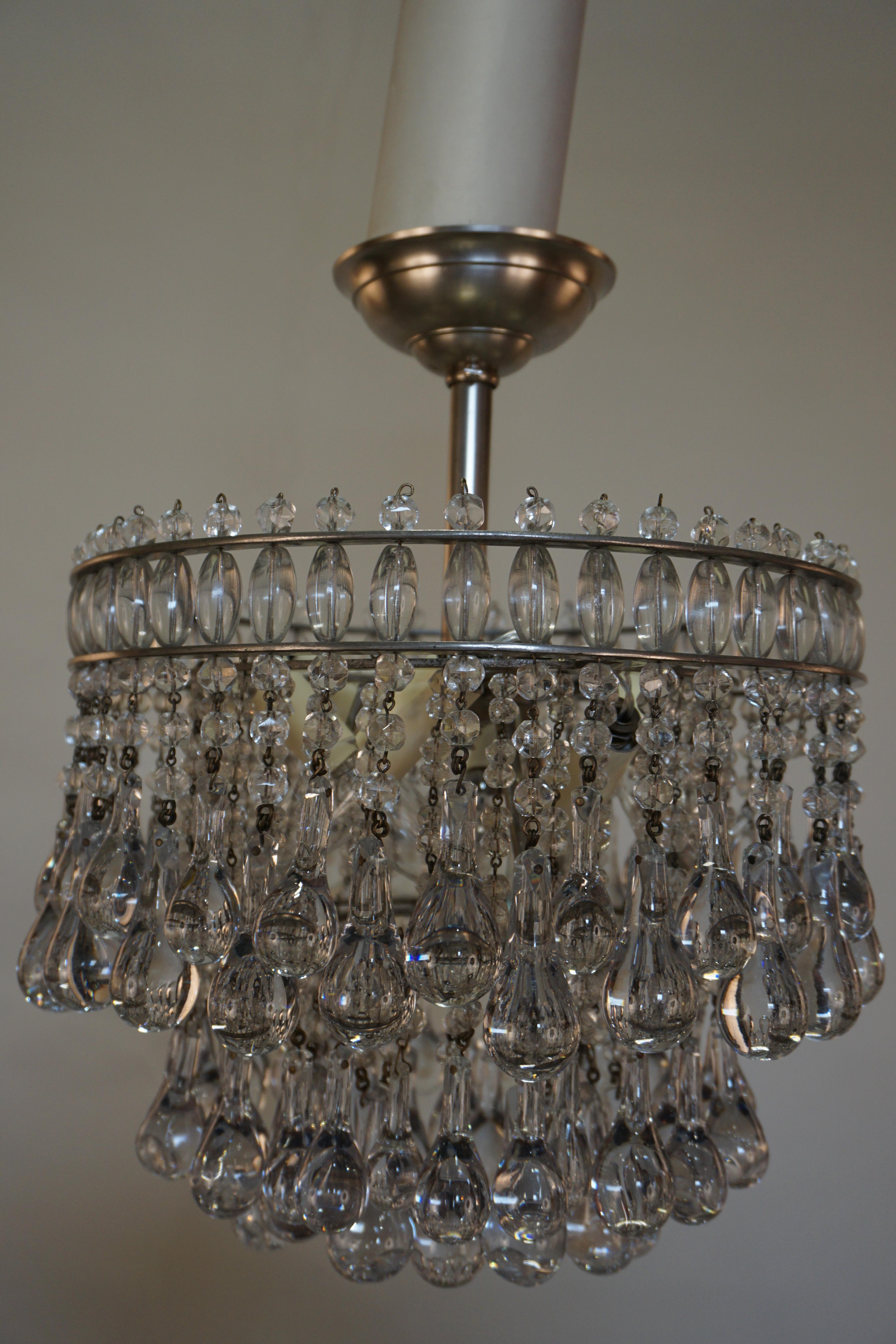 French, 1930s Chandelier with Tear Crystals 2