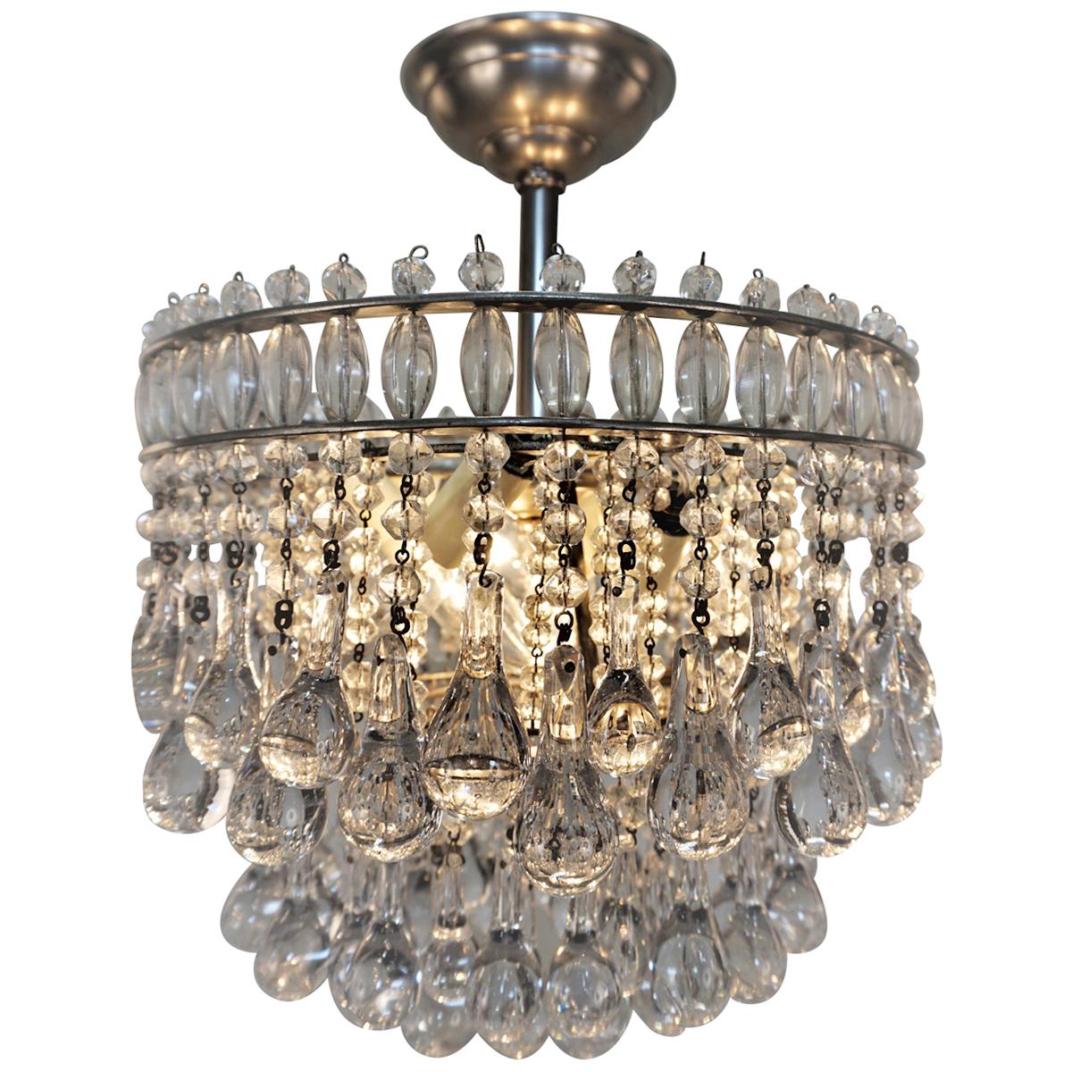French, 1930s Chandelier with Tear Crystals