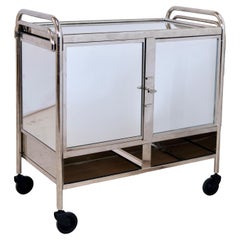 French 1930's Chromed Art Deco Bar Cart with Frameless Mirrored Tray
