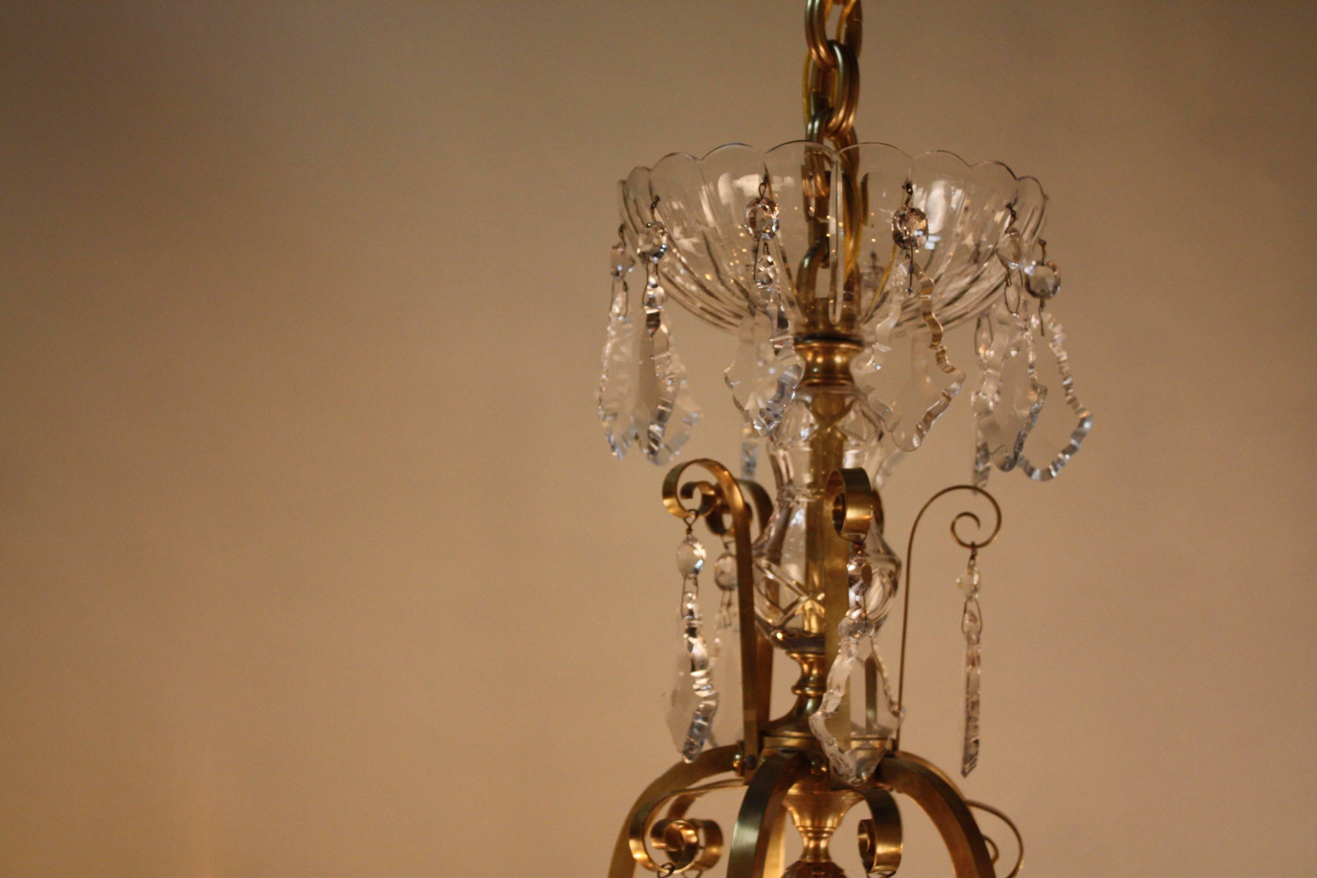 French 1930s Crystal and Bronze Chandelier 4