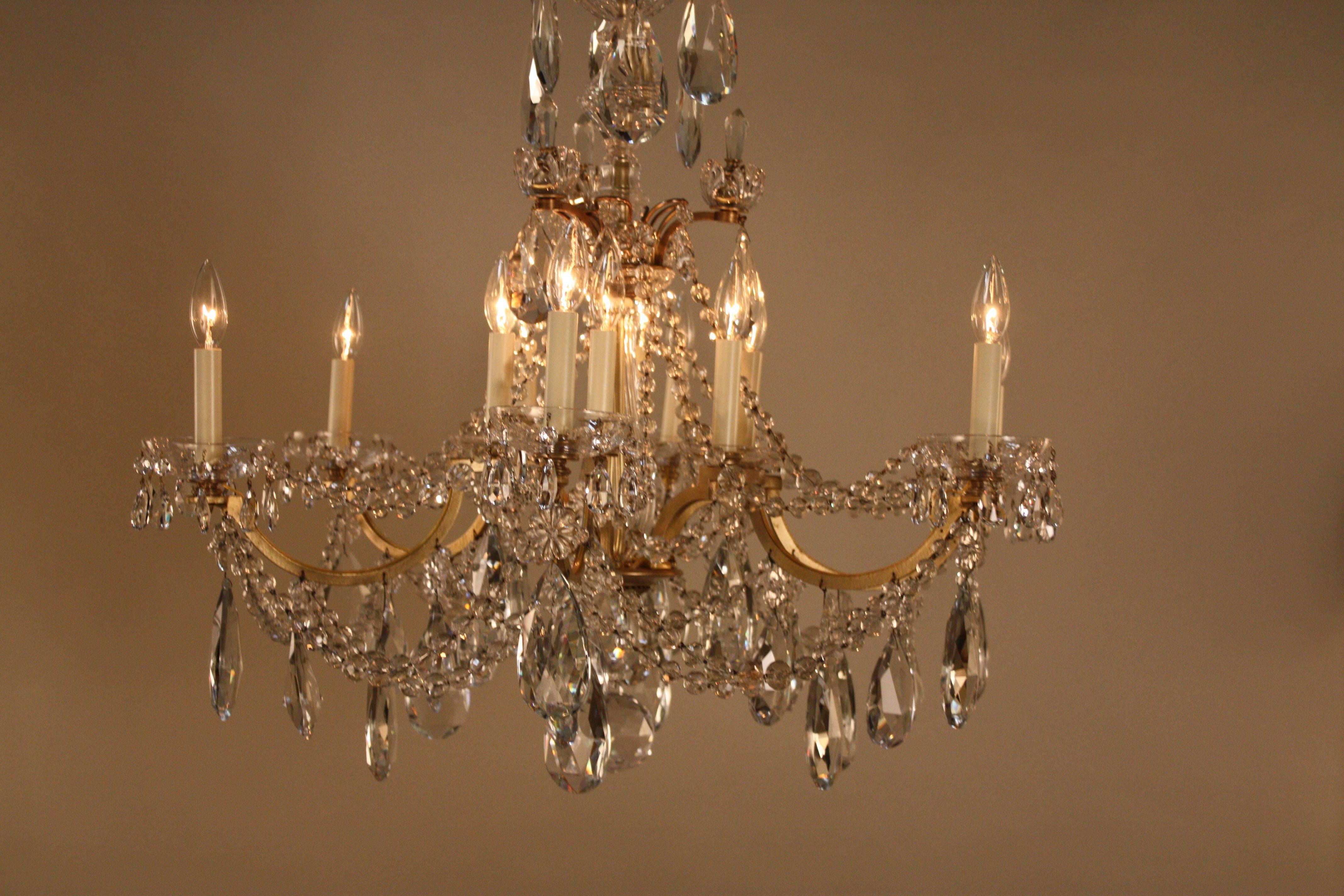 High quality hand cut twelve-light crystal chandelier with elegant design bronze frame.
This chandelier is 36