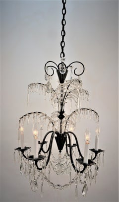 French 1930's Crystal and Bronze Chandelier