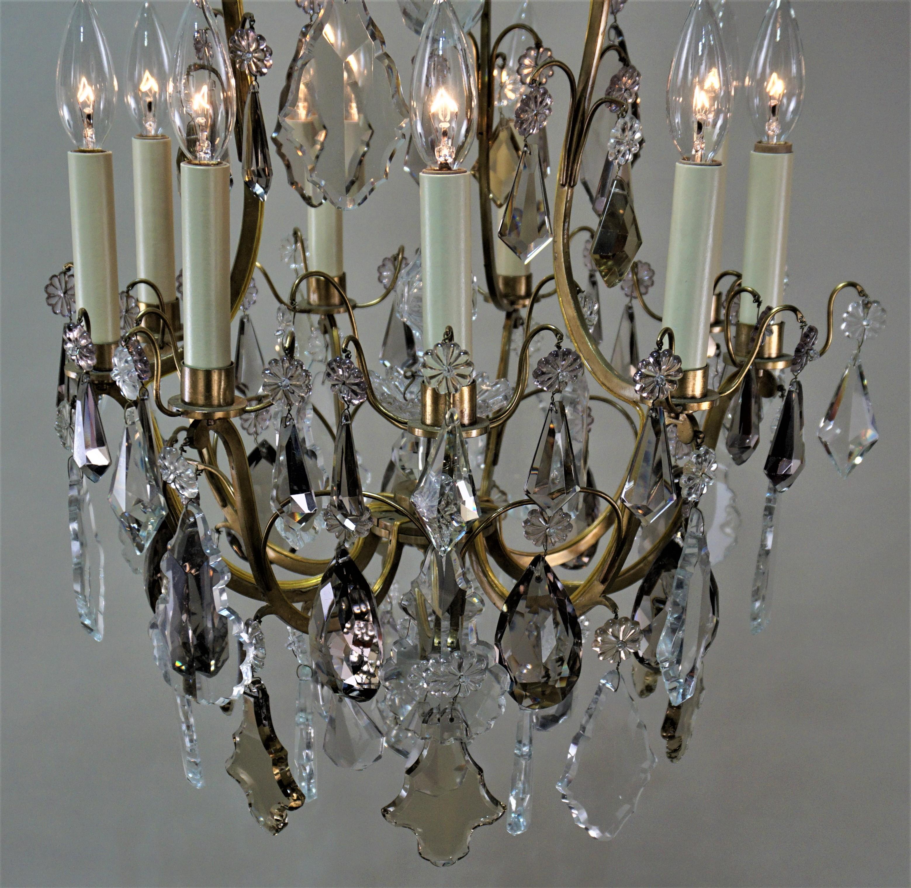 French 1930s Crystal and Bronze Chandelier. 2