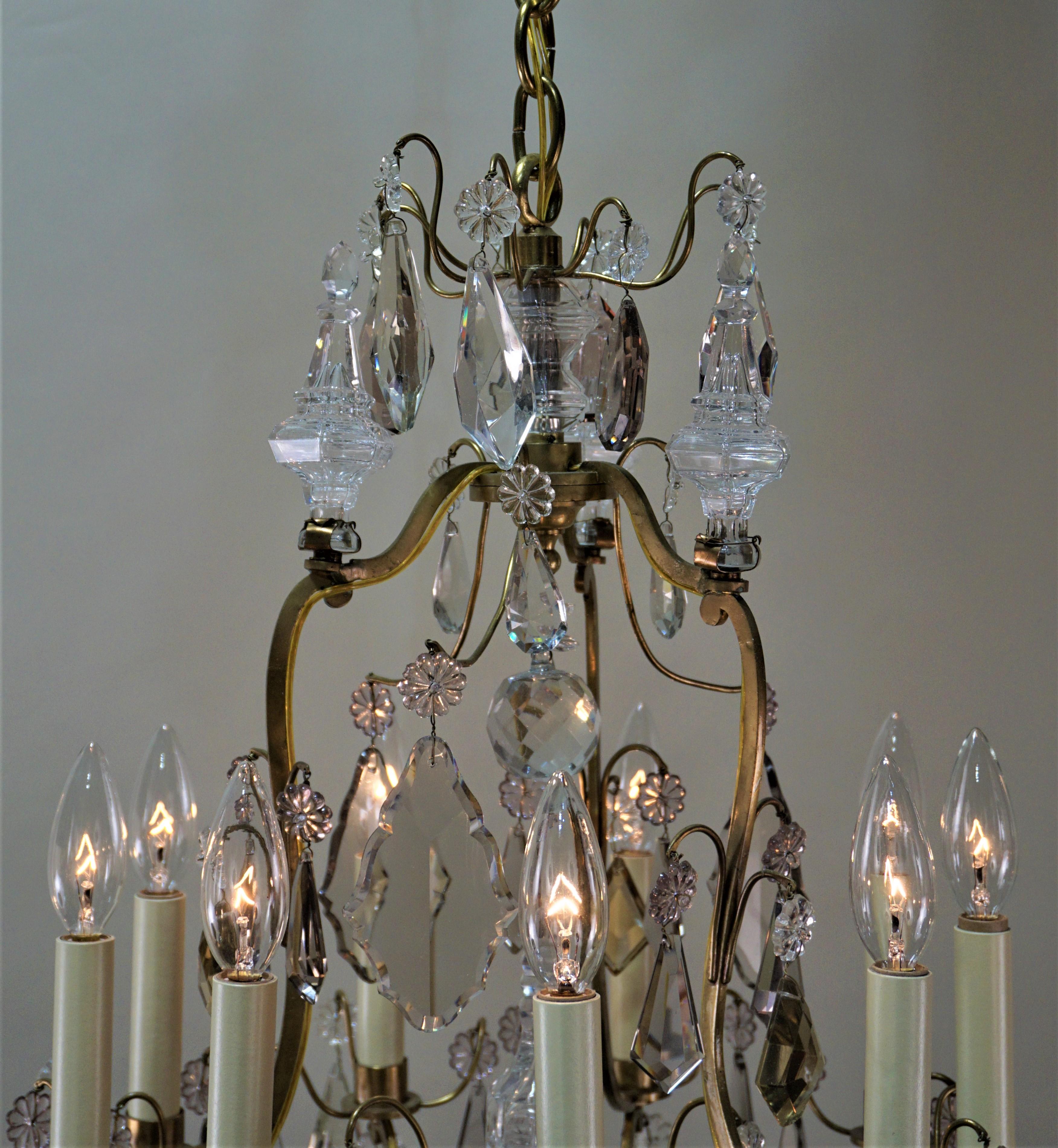 French 1930s Crystal and Bronze Chandelier. 3
