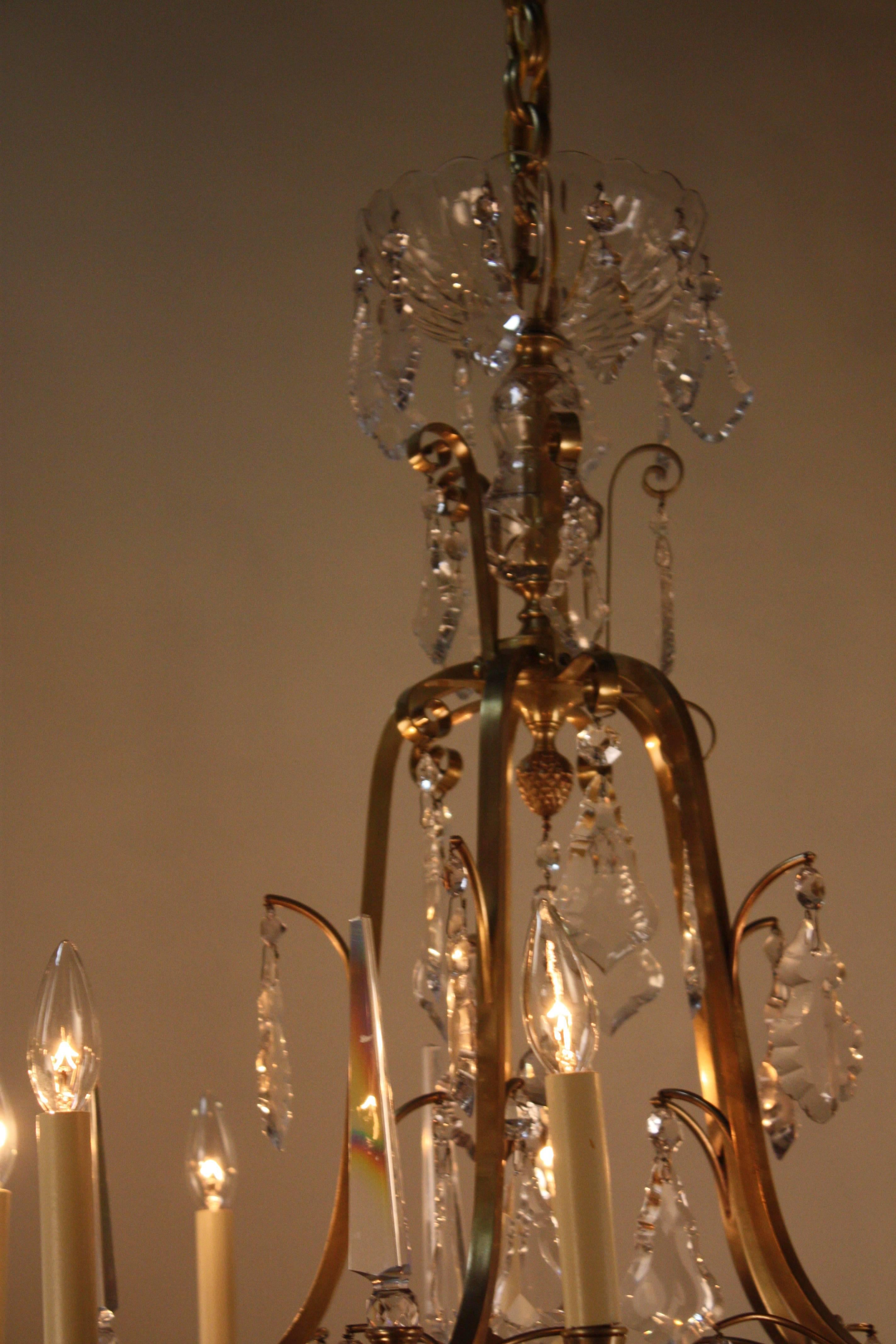 French 1930s Crystal and Bronze Chandelier 2