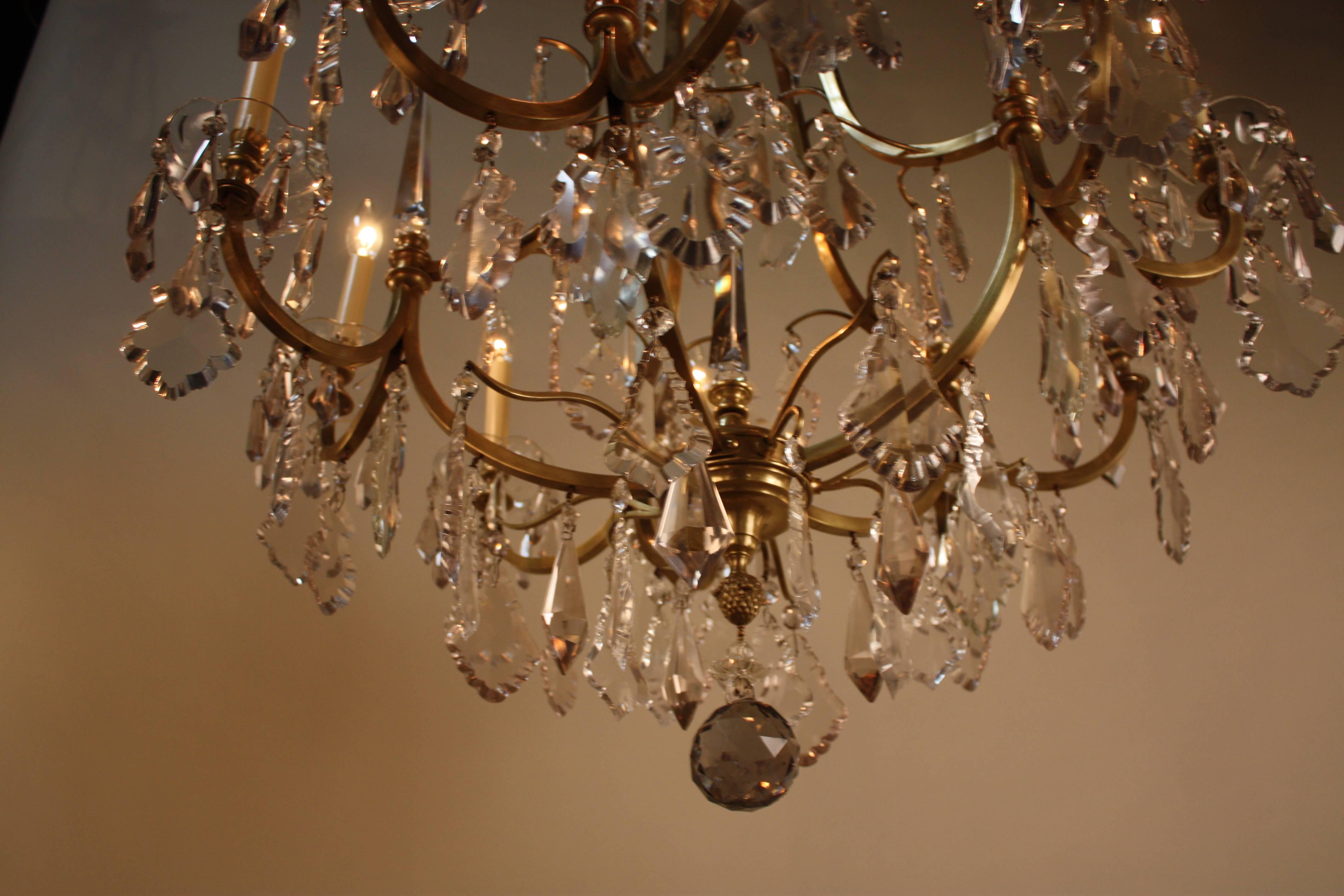 French 1930s Crystal and Bronze Chandelier 3