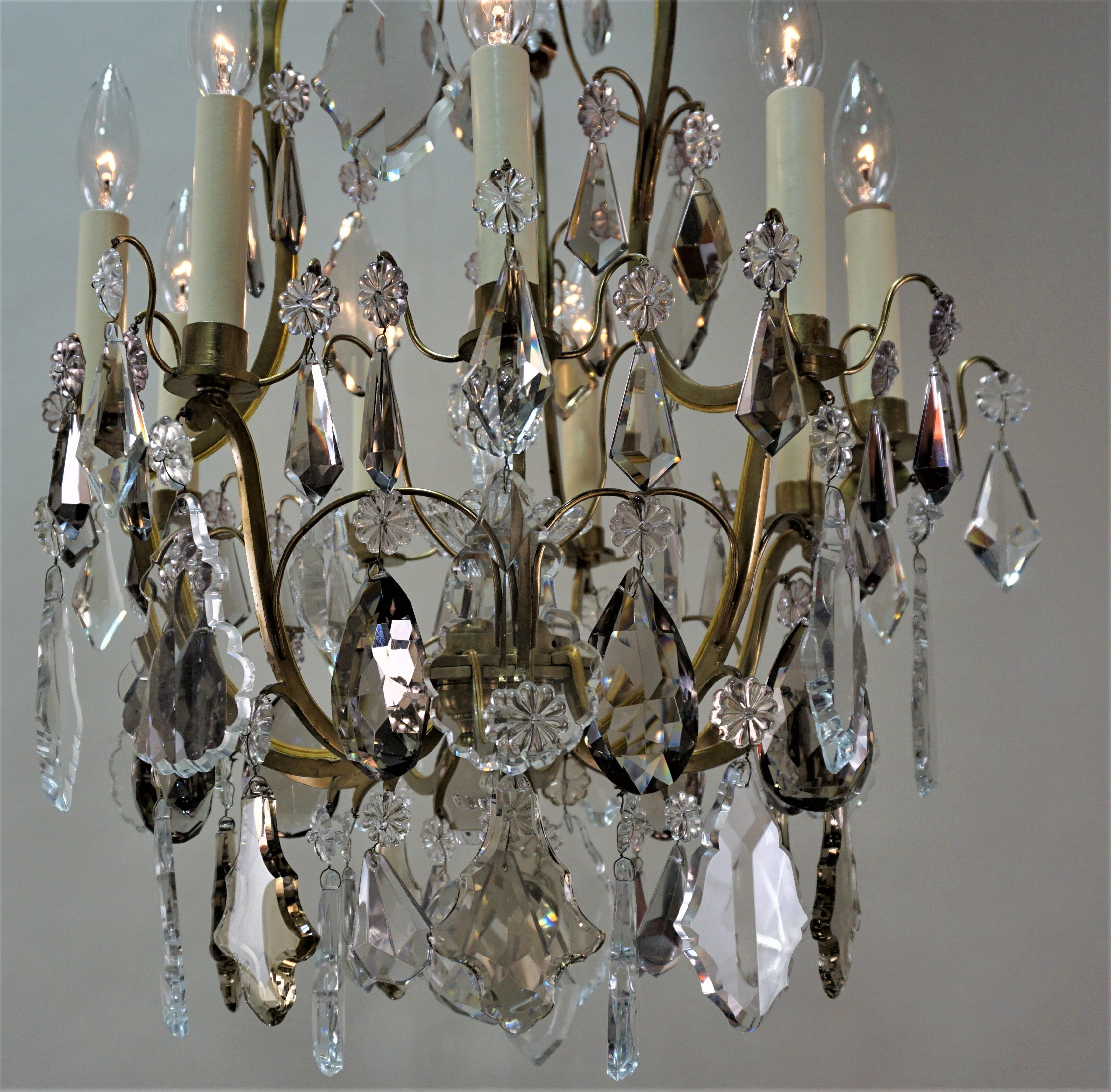 French 1930s Crystal and Bronze Chandelier. 5