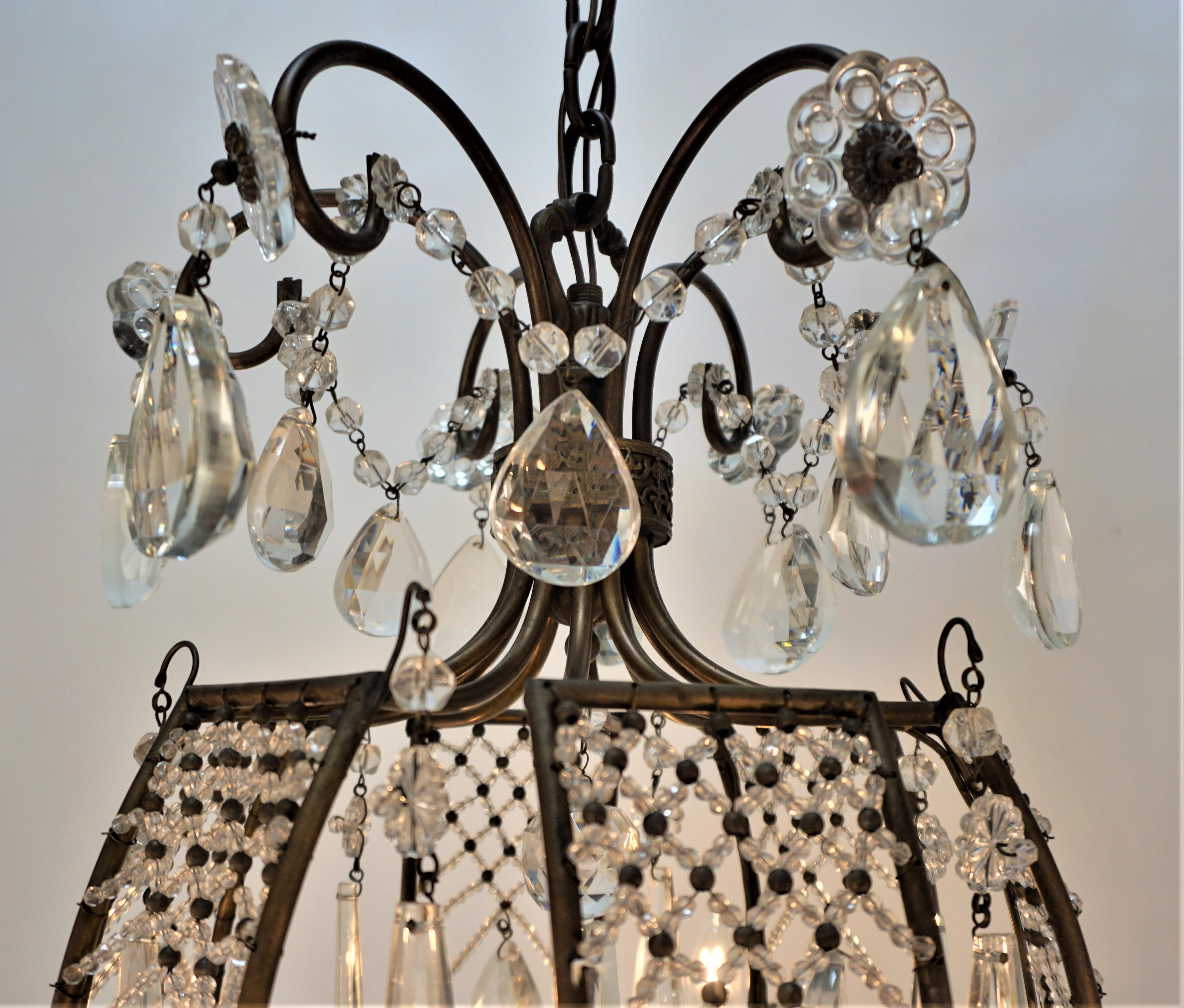 French 1930's Crystal and Bronze Chandelier For Sale 5