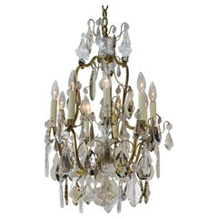 French 1930s Crystal and Bronze Chandelier.