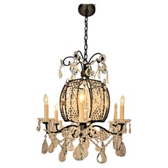 French 1930's Crystal and Bronze Chandelier