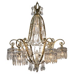 Lampadario francese in cristallo e bronzo degli anni '30