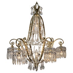 French 1930s Crystal and Bronze Chandelier