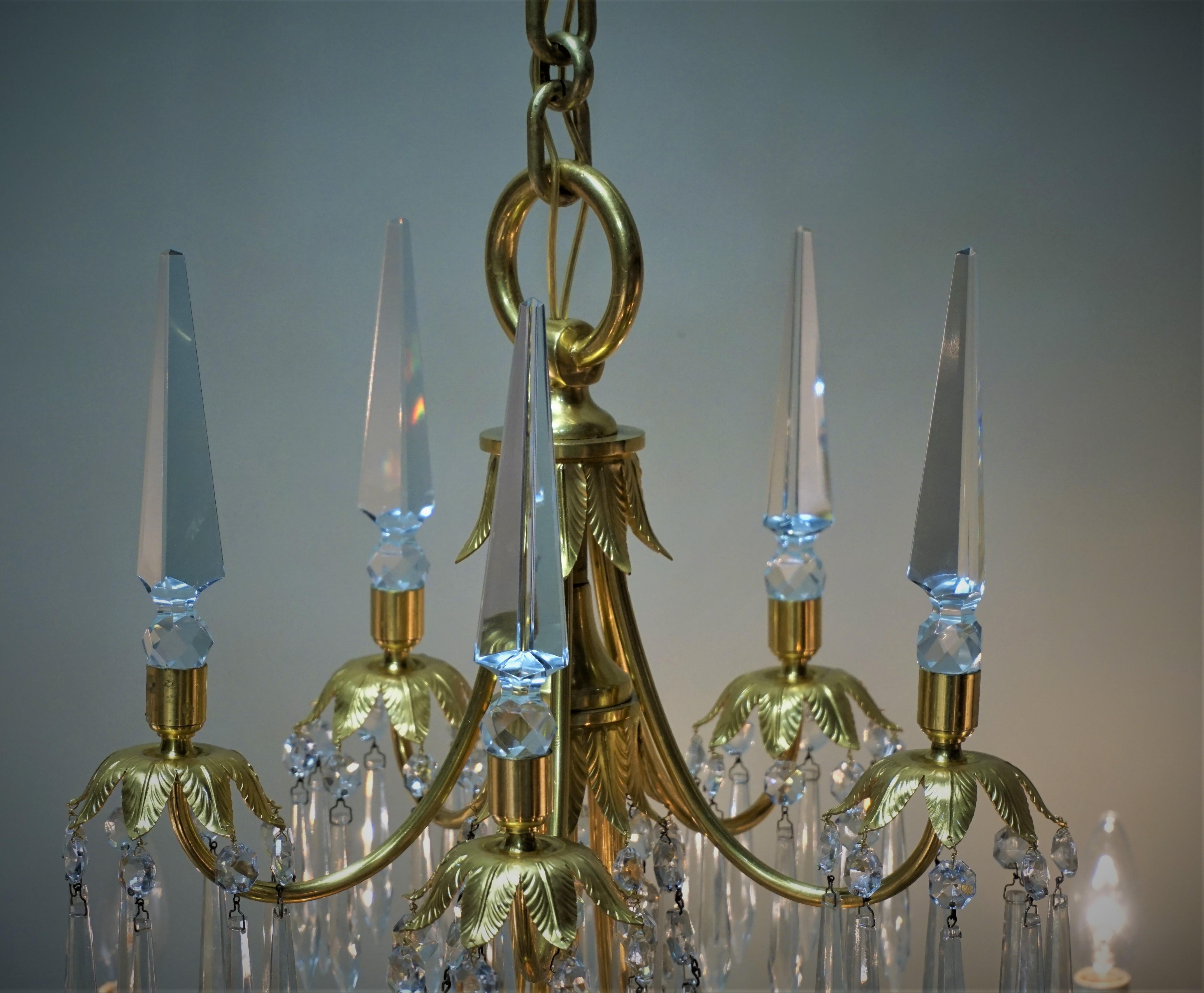 French 1930s Crystal and Bronze Doré Chandelier 4