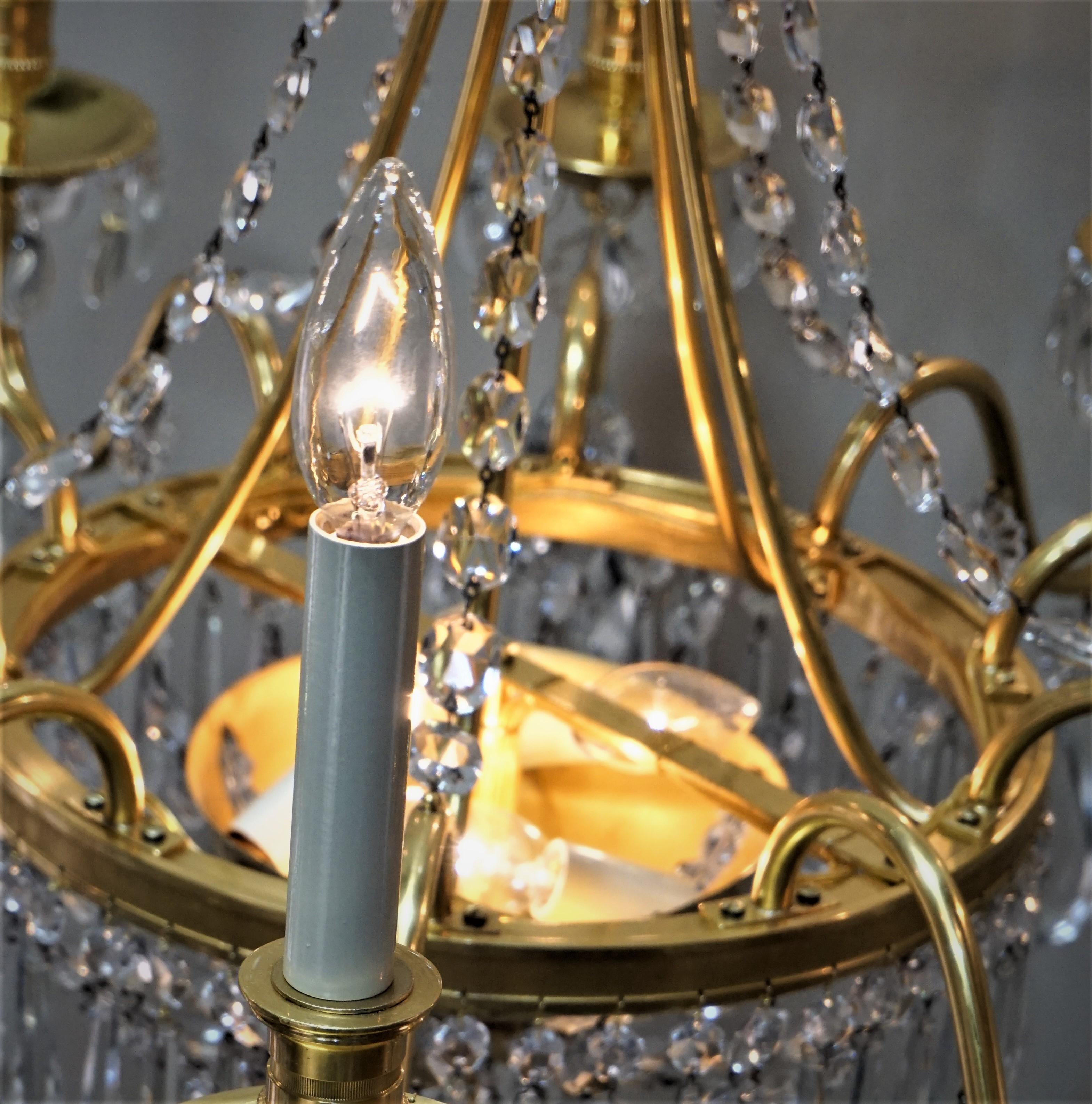 French 1930s Crystal and Bronze Doré Chandelier 5