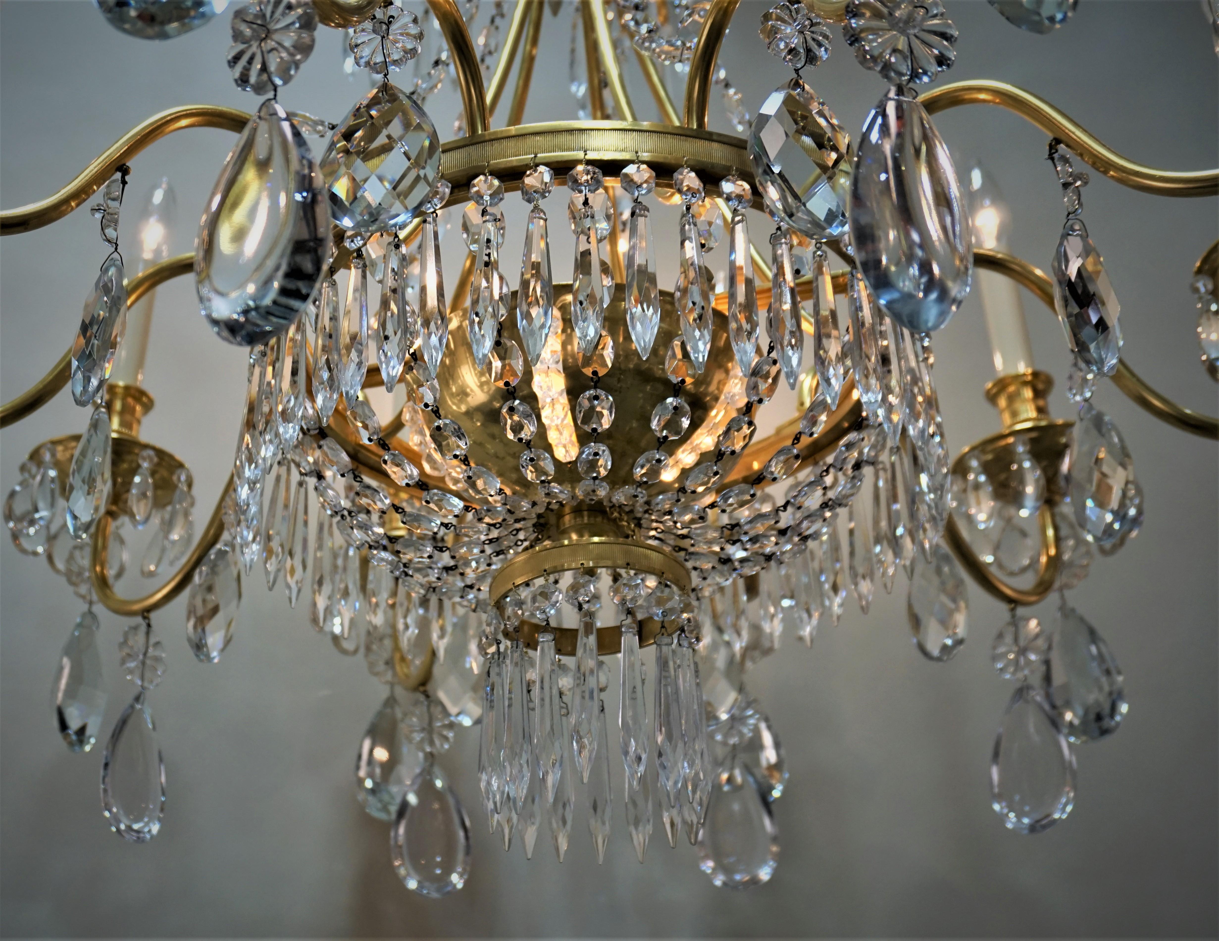 Gilt French 1930s Crystal and Bronze Doré Chandelier